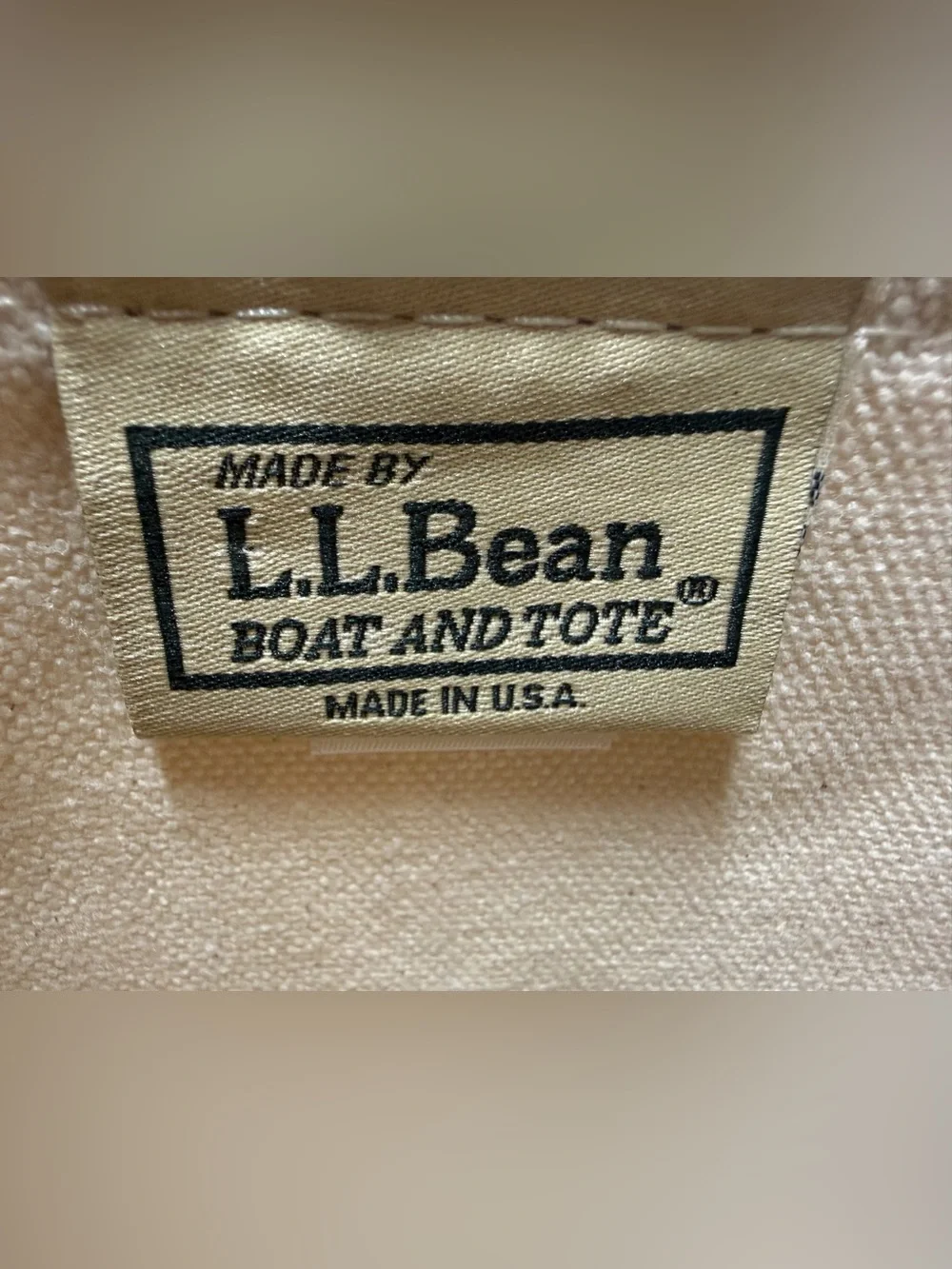 L.L. Bean Off White Boat and Tote Custom Cotton Canvas Bag Black Long Handles